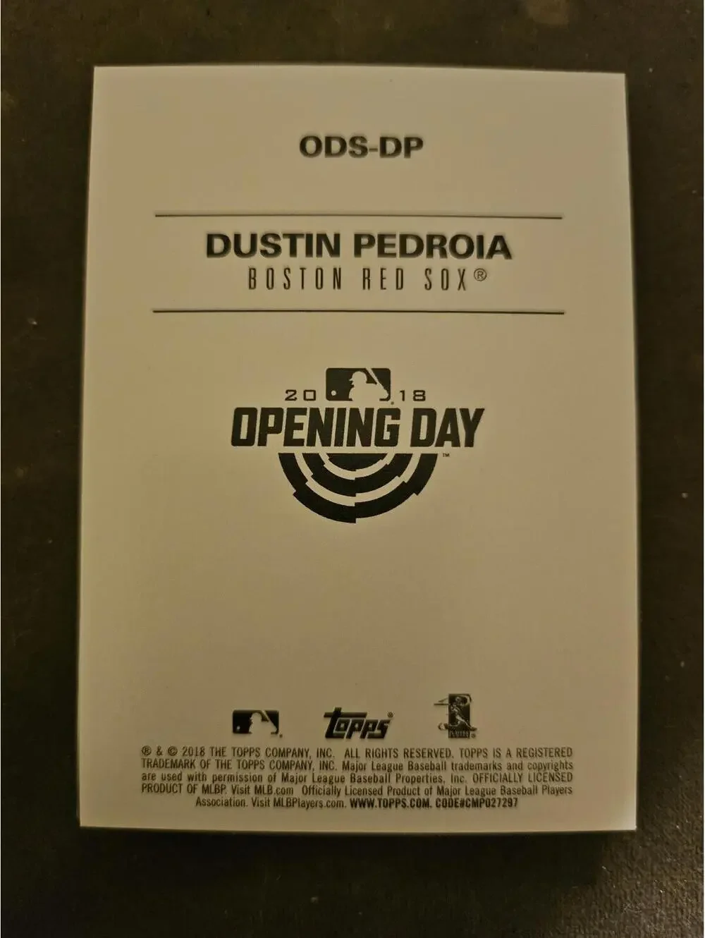 2018 Topps Opening Day Stars #ODSDP Dustin Pedroia  - RAW Mint - Picture 2 of 2